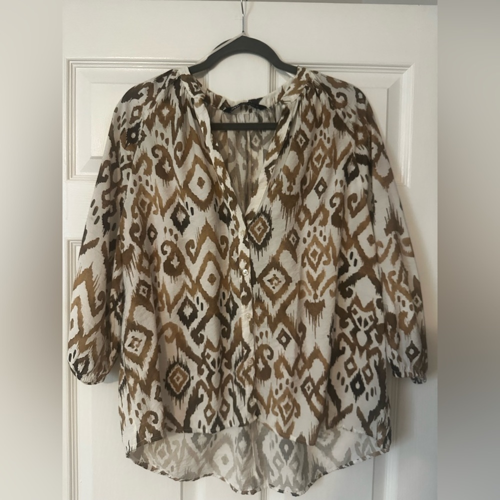 Zara Brown and White Patterned Blouse